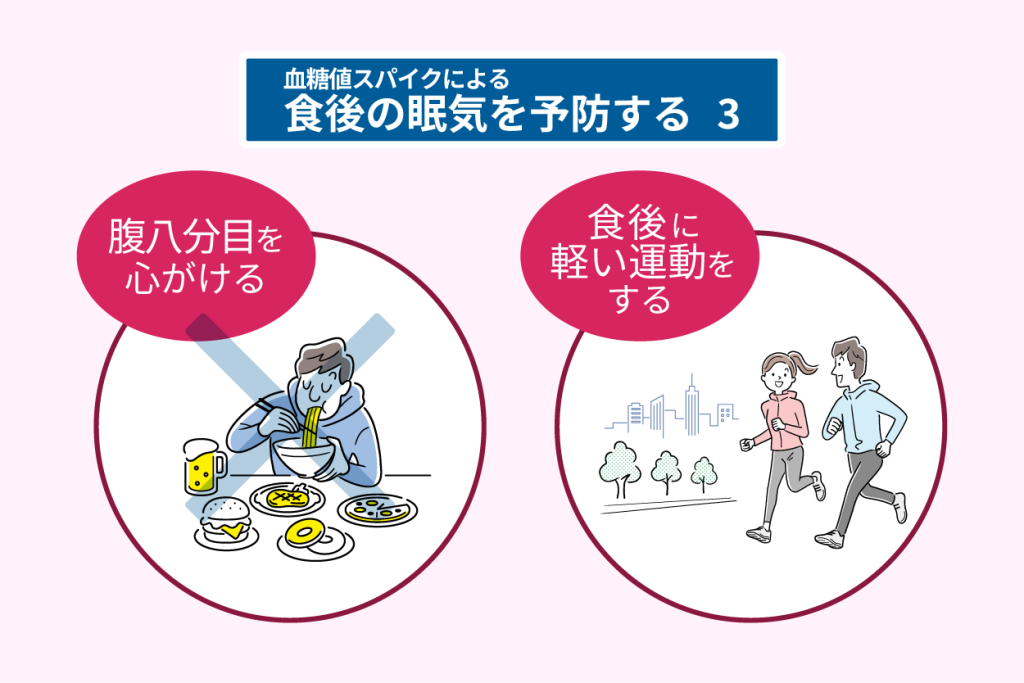 血糖値スパイクによる食後の眠気を予防する３