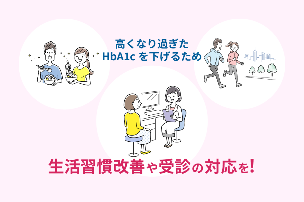 高くなり過ぎたHbA1cを下げるため生活習慣改善や受診の対応を！