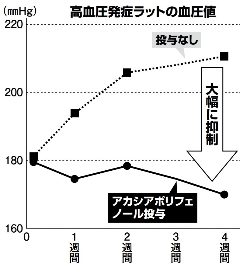 高血圧発症ラットの血圧値グラフ